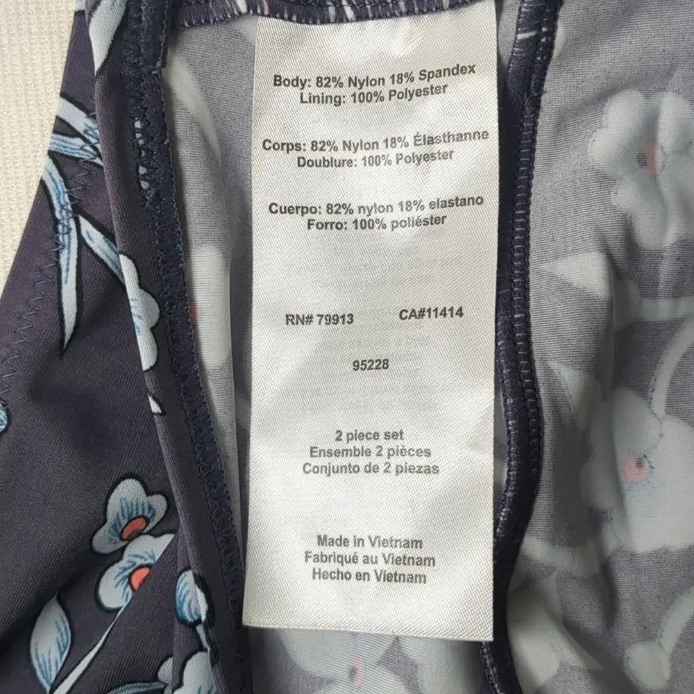 Motherhood Maternity Two Piece Swimsuit Grey Blue Floral Size Large